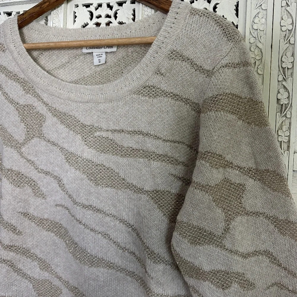 Coldwater Creek NWT Shimmery Gold &‎ Beige Wool Blend Sweater Sz XL